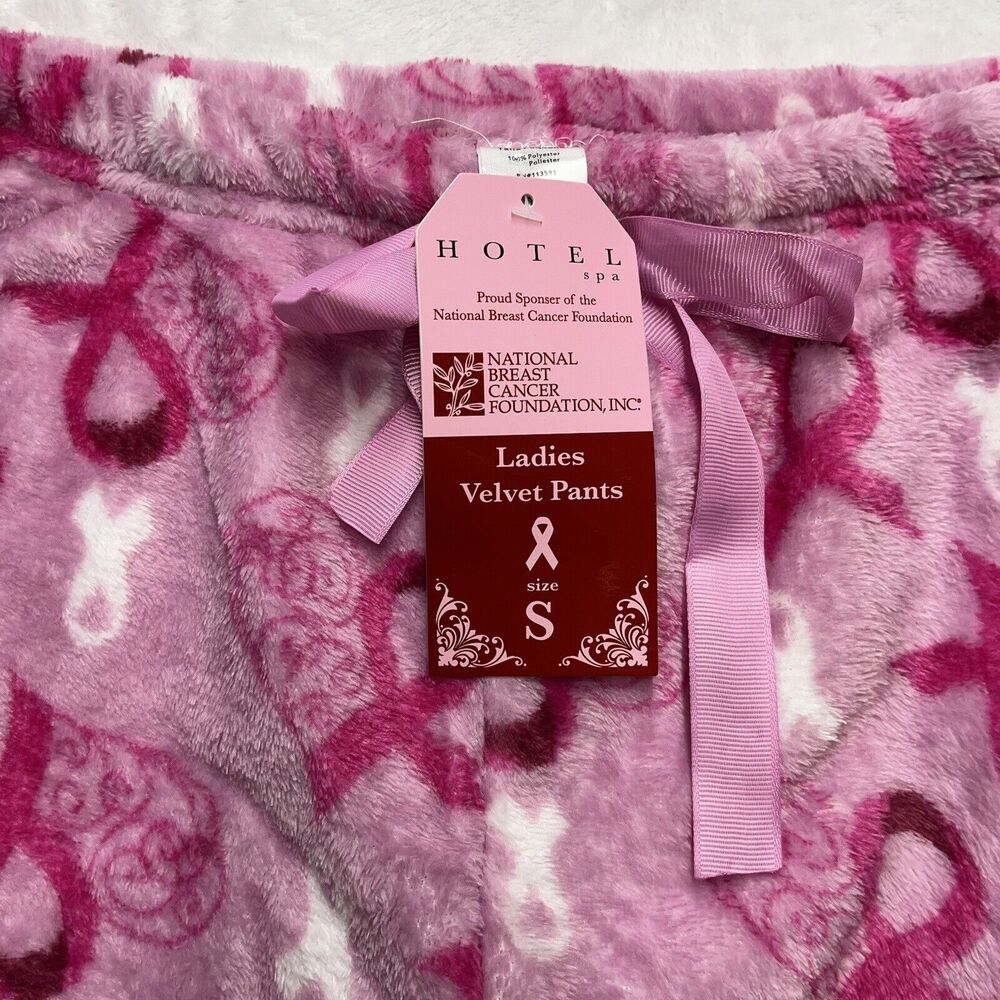 HOTEL SPA Breast Cancer Awareness PINK Print Pajama Pants Cozy Women’s Small NEW - Picture 2 of 6